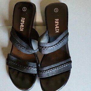 Rinaldi NOT Marina JustWomen's Black Wedge Sandals 2.5 Inch Wedge New Condition.
